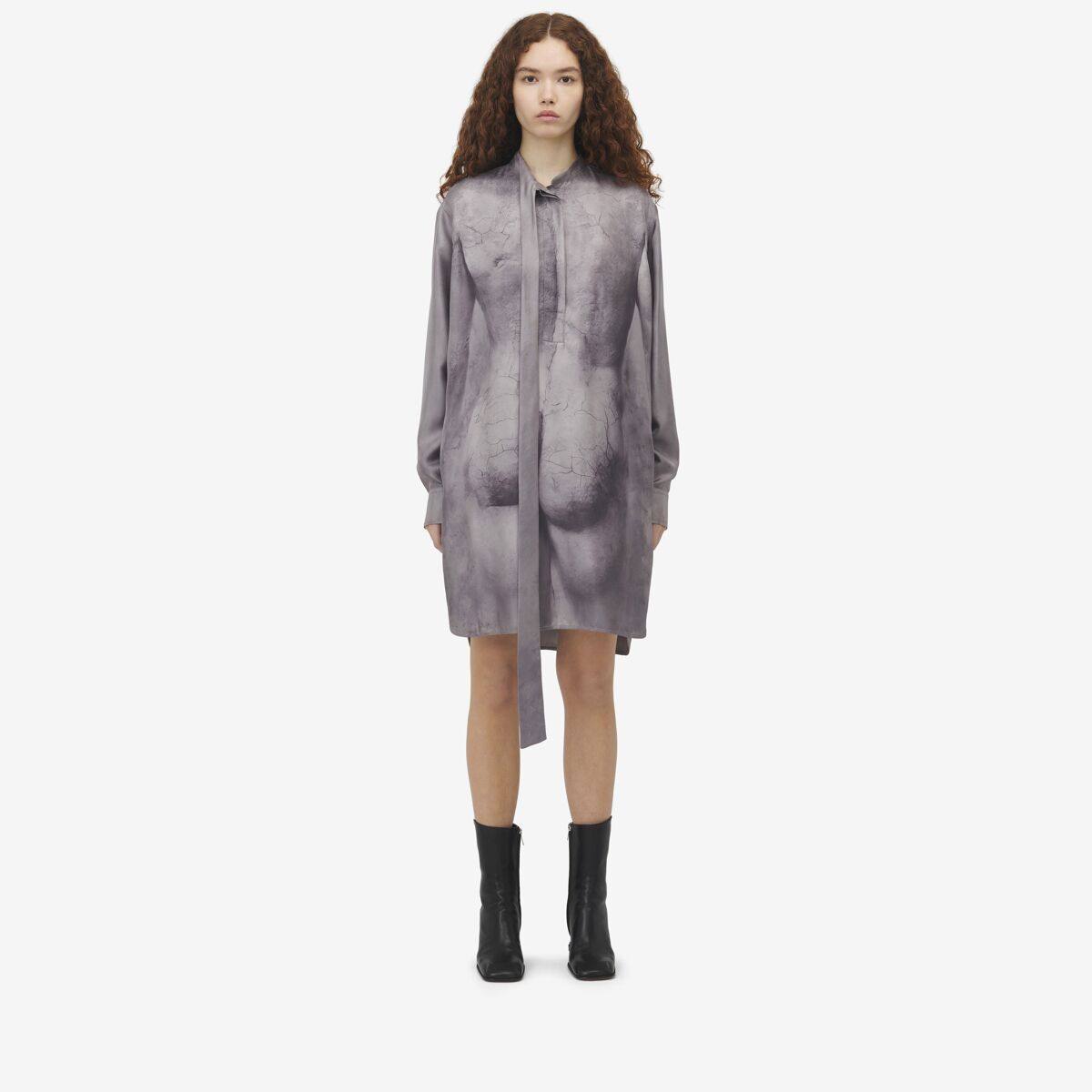 Alexander McQueen Women's White Sculpted Statue Mini Shirt Dress​ - 6 (Silk)
